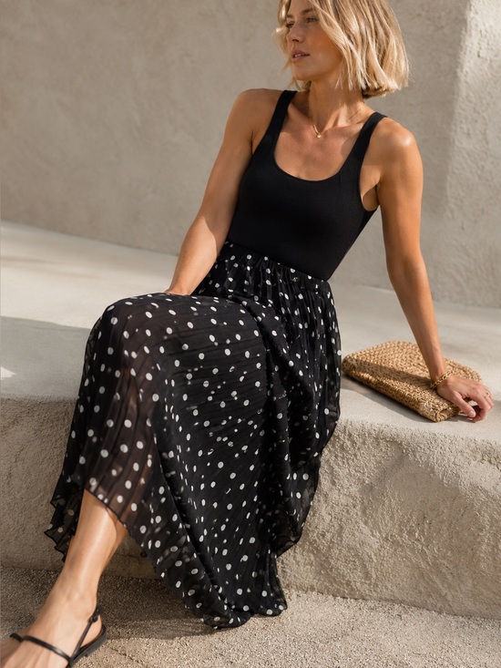 QED London Dresses & Skirts - QED London Black and White Polka Dot Midi Pleated Skirt Size Medium / Large
